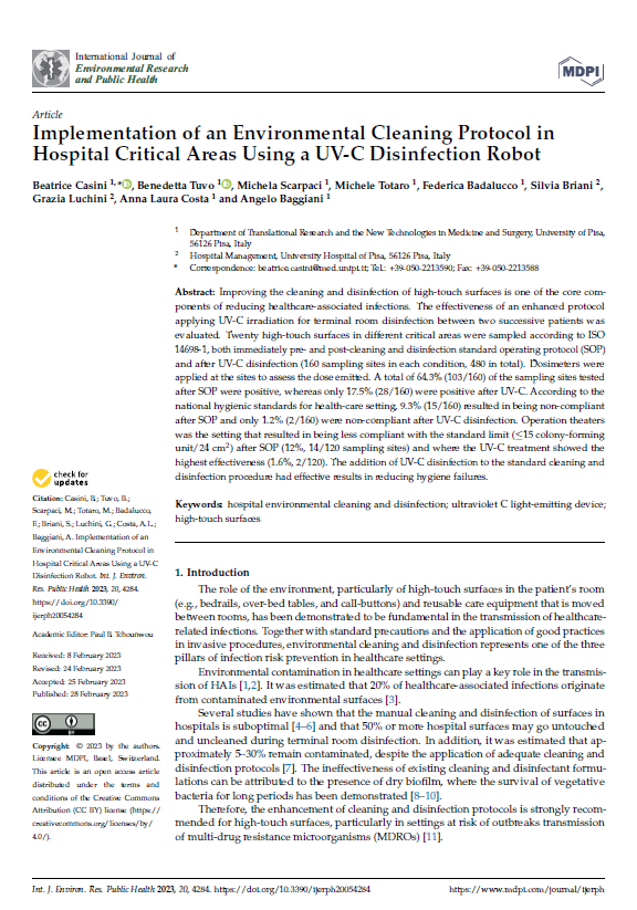Implementation of an Environmental Cleaning Protocol in Hospital Critical Areas Using a UV-C Disinfection Robot